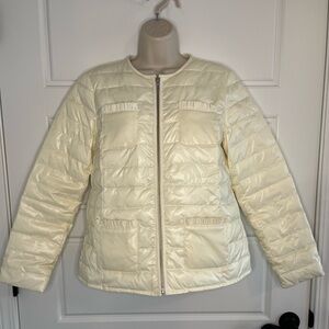 Talbots Ivory Zip-Up Primaloft Quilted Jacket  Ruffle Trim Size Medium
